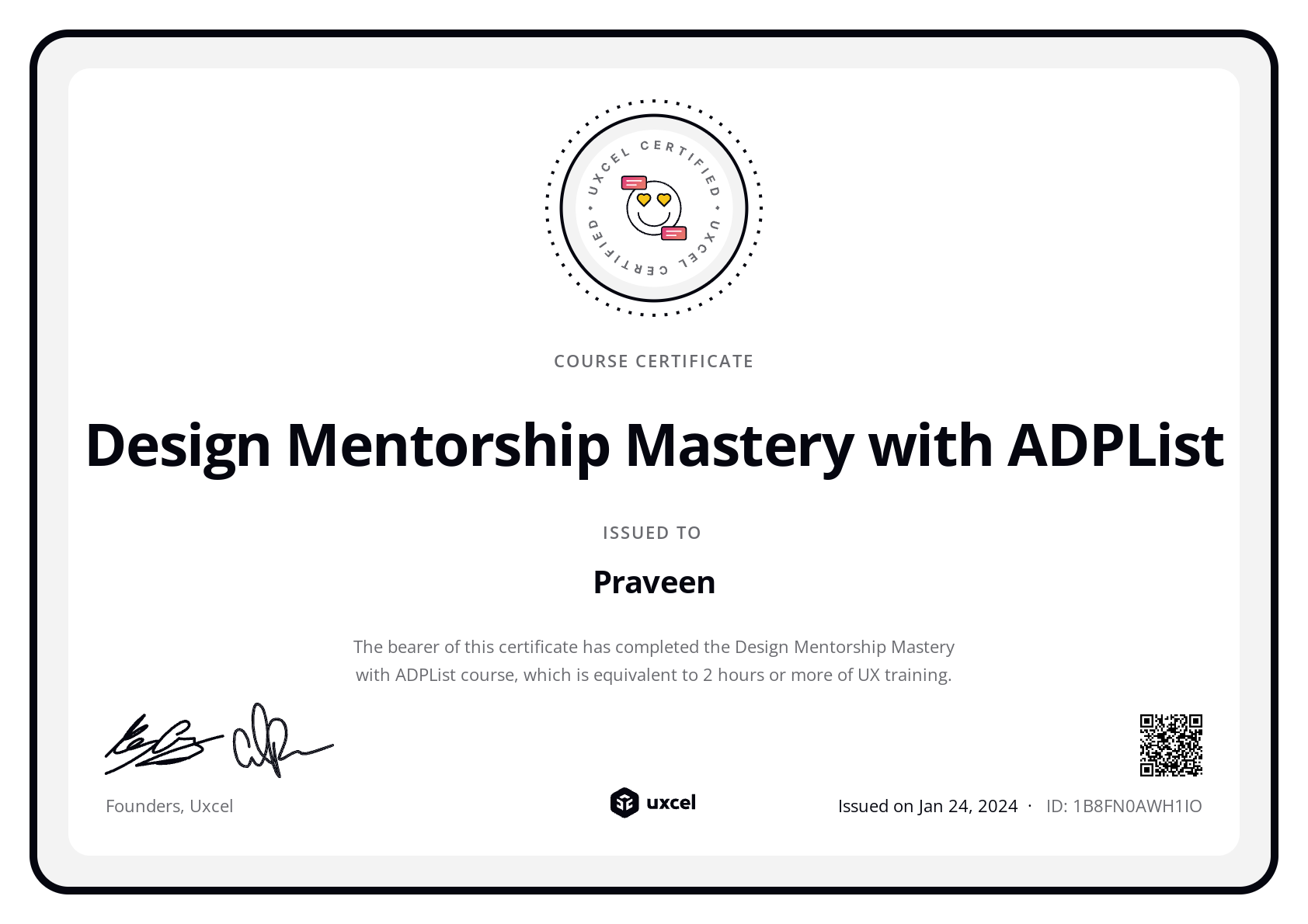 Praveen's certificate